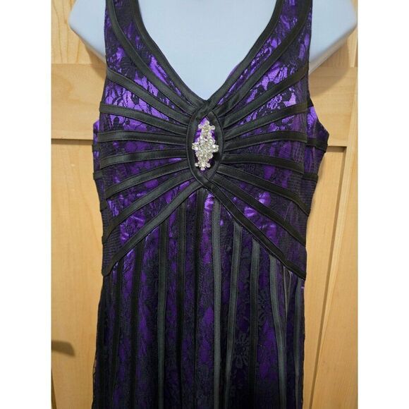 NWT Purple & Black Lace Sleeveless Dress With Jewelled Accent & Flattering Fit - Picture 1 of 10